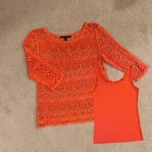 Women's lace top with 3/4 length sleeves, size M. Includes matching tank.